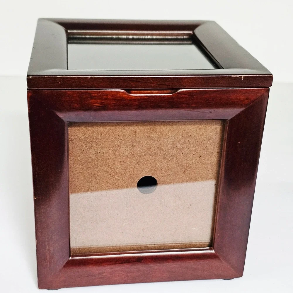 Vintage Bombay Wooden Photo Cube Keepsake Box Dark Mahogany 5 Picture Frames‎